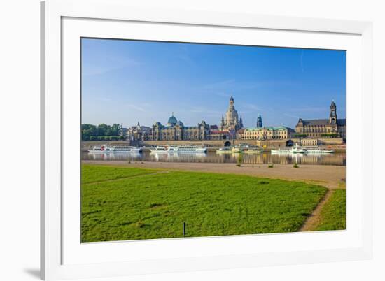 Europe, Germany, Saxony, Dresden, Elbufer (Bank of the River Elbe) with Paddlesteamer-Chris Seba-Framed Photographic Print