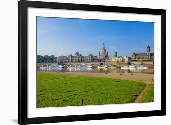 Europe, Germany, Saxony, Dresden, Elbufer (Bank of the River Elbe) with Paddlesteamer-Chris Seba-Framed Photographic Print