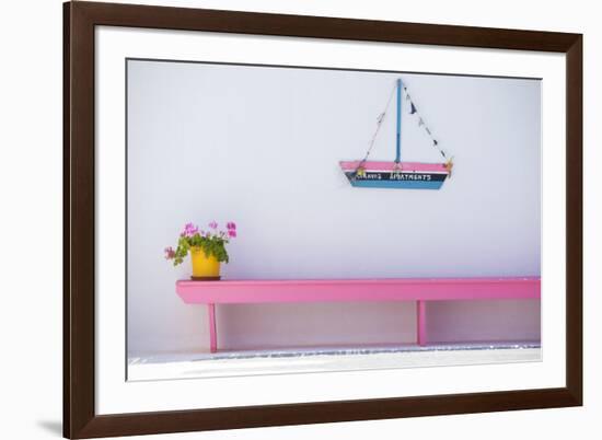 Europe, Greece, Cyclades Island,Aegean Sea, Mykonos, Myconos, Bench in Myconos Town-Christian Heeb-Framed Photographic Print