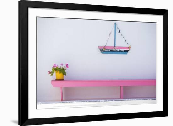 Europe, Greece, Cyclades Island,Aegean Sea, Mykonos, Myconos, Bench in Myconos Town-Christian Heeb-Framed Photographic Print