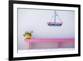 Europe, Greece, Cyclades Island,Aegean Sea, Mykonos, Myconos, Bench in Myconos Town-Christian Heeb-Framed Photographic Print