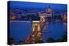 Europe, Hungary, Budapest. Chain Bridge Lit at Night-Jaynes Gallery-Stretched Canvas