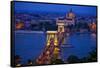 Europe, Hungary, Budapest. Chain Bridge Lit at Night-Jaynes Gallery-Framed Stretched Canvas