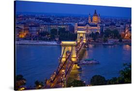 Europe, Hungary, Budapest. Chain Bridge Lit at Night-Jaynes Gallery-Stretched Canvas