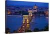 Europe, Hungary, Budapest. Chain Bridge Lit at Night-Jaynes Gallery-Stretched Canvas