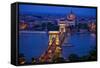 Europe, Hungary, Budapest. Chain Bridge Lit at Night-Jaynes Gallery-Framed Stretched Canvas