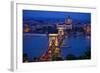 Europe, Hungary, Budapest. Chain Bridge Lit at Night-Jaynes Gallery-Framed Photographic Print