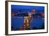 Europe, Hungary, Budapest. Chain Bridge Lit at Night-Jaynes Gallery-Framed Photographic Print