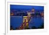 Europe, Hungary, Budapest. Chain Bridge Lit at Night-Jaynes Gallery-Framed Photographic Print