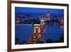 Europe, Hungary, Budapest. Chain Bridge Lit at Night-Jaynes Gallery-Framed Photographic Print