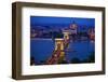 Europe, Hungary, Budapest. Chain Bridge Lit at Night-Jaynes Gallery-Framed Photographic Print