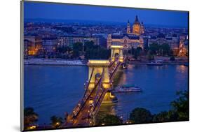 Europe, Hungary, Budapest. Chain Bridge Lit at Night-Jaynes Gallery-Mounted Photographic Print