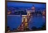 Europe, Hungary, Budapest. Chain Bridge Lit at Night-Jaynes Gallery-Framed Photographic Print