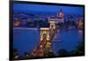 Europe, Hungary, Budapest. Chain Bridge Lit at Night-Jaynes Gallery-Framed Photographic Print