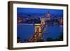 Europe, Hungary, Budapest. Chain Bridge Lit at Night-Jaynes Gallery-Framed Photographic Print