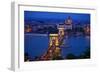 Europe, Hungary, Budapest. Chain Bridge Lit at Night-Jaynes Gallery-Framed Photographic Print