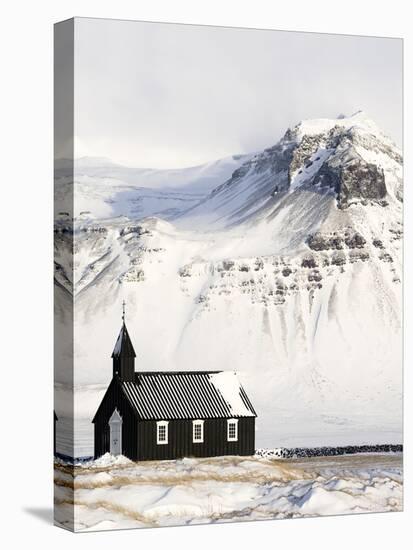 Europe, Iceland, Budir - The Famous Black Church Of Budir Facing A Mountain-Aliaume Chapelle-Stretched Canvas