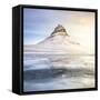 Europe, Iceland, Kirkjufell - The Iconic Mountain Of Iceland Reflecting On A Frozen Lake-Aliaume Chapelle-Framed Stretched Canvas