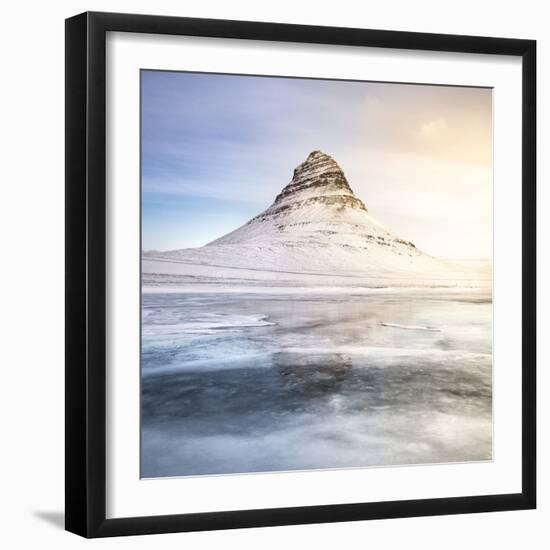 Europe, Iceland, Kirkjufell - The Iconic Mountain Of Iceland Reflecting On A Frozen Lake-Aliaume Chapelle-Framed Photographic Print