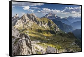 Europe, Italy, Alps, Dolomites, Mountains, Passo Giau, View from Rifugio Nuvolau-Mikolaj Gospodarek-Framed Stretched Canvas