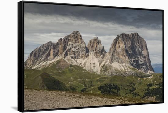 Europe, Italy, Alps, Dolomites, Mountains, Sassolungo, View from Rifugio Sass Becè-Mikolaj Gospodarek-Framed Stretched Canvas