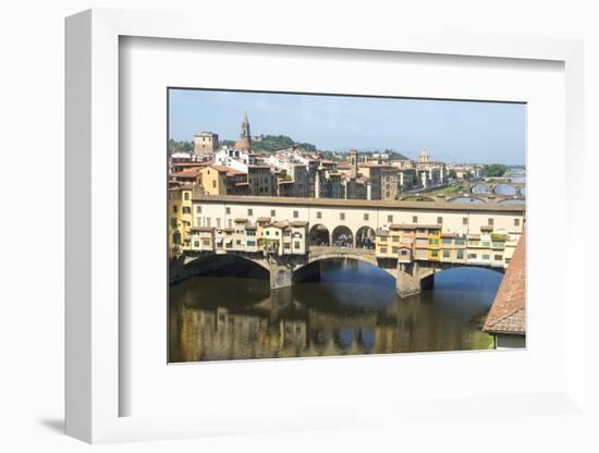 Europe, Italy, Florence. View of Arno River and Ponte Vecchio-Trish Drury-Framed Photographic Print