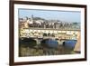 Europe, Italy, Florence. View of Arno River and Ponte Vecchio-Trish Drury-Framed Photographic Print