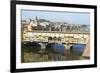 Europe, Italy, Florence. View of Arno River and Ponte Vecchio-Trish Drury-Framed Photographic Print