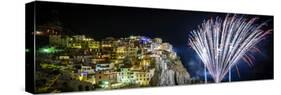 Europe, Italy, Liguria. Fireworks in Manarola for San Lorenzo-Catherina Unger-Stretched Canvas