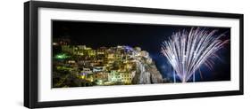 Europe, Italy, Liguria. Fireworks in Manarola for San Lorenzo-Catherina Unger-Framed Photographic Print