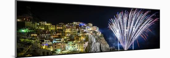 Europe, Italy, Liguria. Fireworks in Manarola for San Lorenzo-Catherina Unger-Mounted Photographic Print