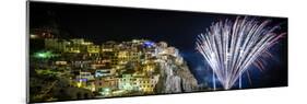 Europe, Italy, Liguria. Fireworks in Manarola for San Lorenzo-Catherina Unger-Mounted Photographic Print