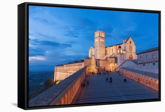 Europe,Italy,Perugia distict,Assisi. The Basilica of St. Francis at dusk-ClickAlps-Framed Stretched Canvas