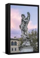 Europe, Italy, Rome, Angel Statue on Ponte Sant'Angelo at Sunset-Rob Tilley-Framed Stretched Canvas