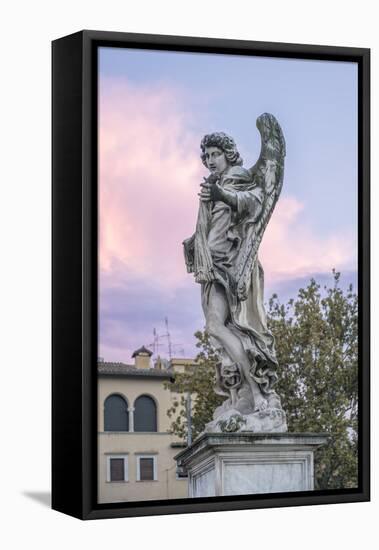 Europe, Italy, Rome, Angel Statue on Ponte Sant'Angelo at Sunset-Rob Tilley-Framed Stretched Canvas