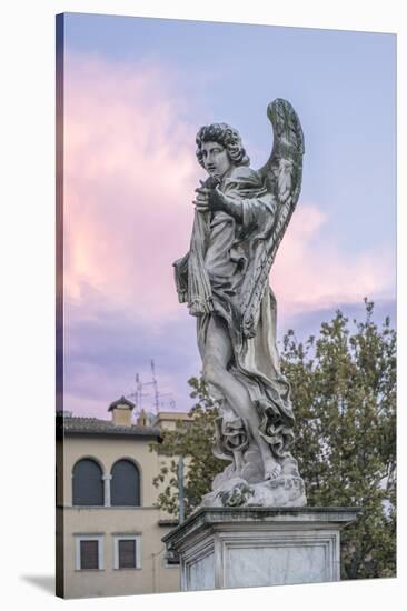 Europe, Italy, Rome, Angel Statue on Ponte Sant'Angelo at Sunset-Rob Tilley-Stretched Canvas