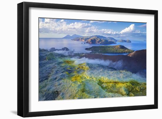 Europe, Italy, Sicily, Aeolian Islands, Vulcano Island, High angle view of , Aeolian Islands from V-Marco Simoni-Framed Photographic Print