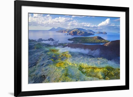 Europe, Italy, Sicily, Aeolian Islands, Vulcano Island, High angle view of , Aeolian Islands from V-Marco Simoni-Framed Photographic Print