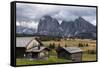 Europe, Italy, the Dolomites, South Tyrol, Seiseralm, Langkofel and Plattkofel, Alpine Huts-Gerhard Wild-Framed Stretched Canvas