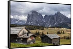 Europe, Italy, the Dolomites, South Tyrol, Seiseralm, Langkofel and Plattkofel, Alpine Huts-Gerhard Wild-Framed Stretched Canvas