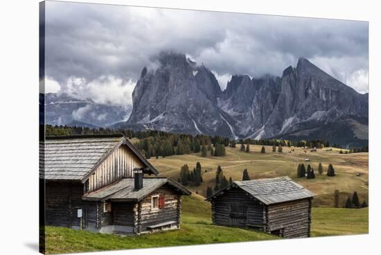 Europe, Italy, the Dolomites, South Tyrol, Seiseralm, Langkofel and Plattkofel, Alpine Huts-Gerhard Wild-Stretched Canvas