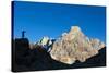 Europe, Italy, Trentino Alto Adige, Cavallazza Piccola. Silhouette of an hiker looking the Cimon de-ClickAlps-Stretched Canvas