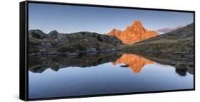 Europe, Italy, Trentino, Rolle pass. Cimon della Pala reflected in the lakes of Cavallazza at sunse-ClickAlps-Framed Stretched Canvas