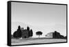 Europe, Italy, Tuscany. B&W of Vitaleta Chapel and Farmhouse-Jaynes Gallery-Framed Stretched Canvas