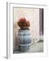 Europe, Italy, Tuscany. Flower Pot on Old Wine Barrel at Winery-Julie Eggers-Framed Premium Photographic Print