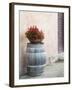 Europe, Italy, Tuscany. Flower Pot on Old Wine Barrel at Winery-Julie Eggers-Framed Photographic Print