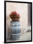 Europe, Italy, Tuscany. Flower Pot on Old Wine Barrel at Winery-Julie Eggers-Framed Photographic Print