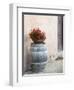 Europe, Italy, Tuscany. Flower Pot on Old Wine Barrel at Winery-Julie Eggers-Framed Premium Photographic Print