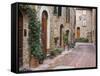 Europe, Italy, Tuscany, Pienza. Street Along the Town of Pienza-Julie Eggers-Framed Stretched Canvas