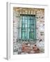 Europe, Italy, Tuscany. Turquoise Window on Brick Building-Julie Eggers-Framed Premium Photographic Print